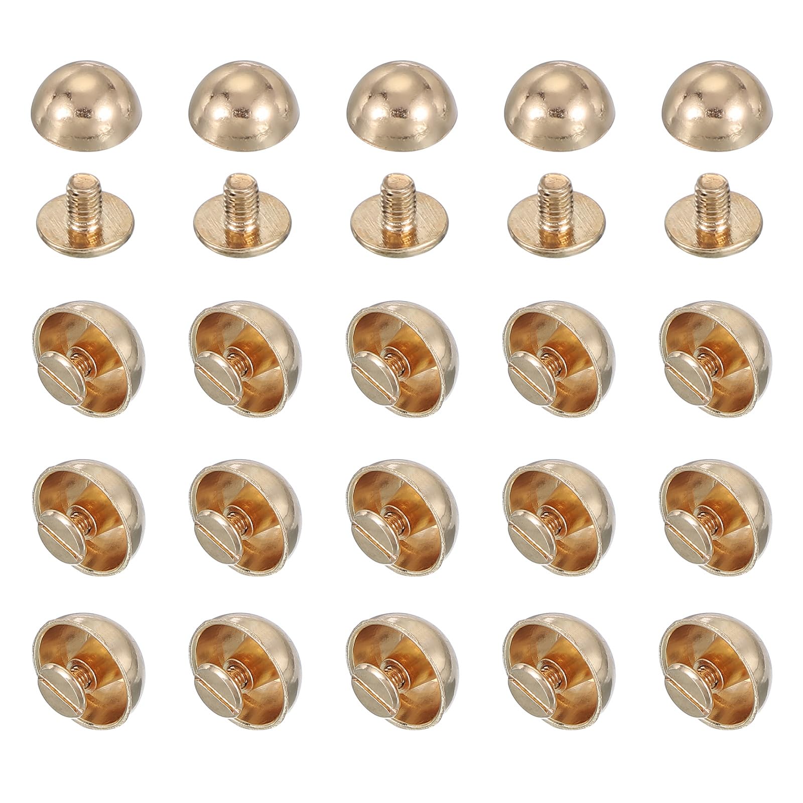 PATIKIL 5/8 Inch Dome Spike Rivets, 20 Sets Mushroom Head Rivets Round Head Spike Rivets with Screw Back Rivets for Leather Garment Craft Belts Handbags Light Gold