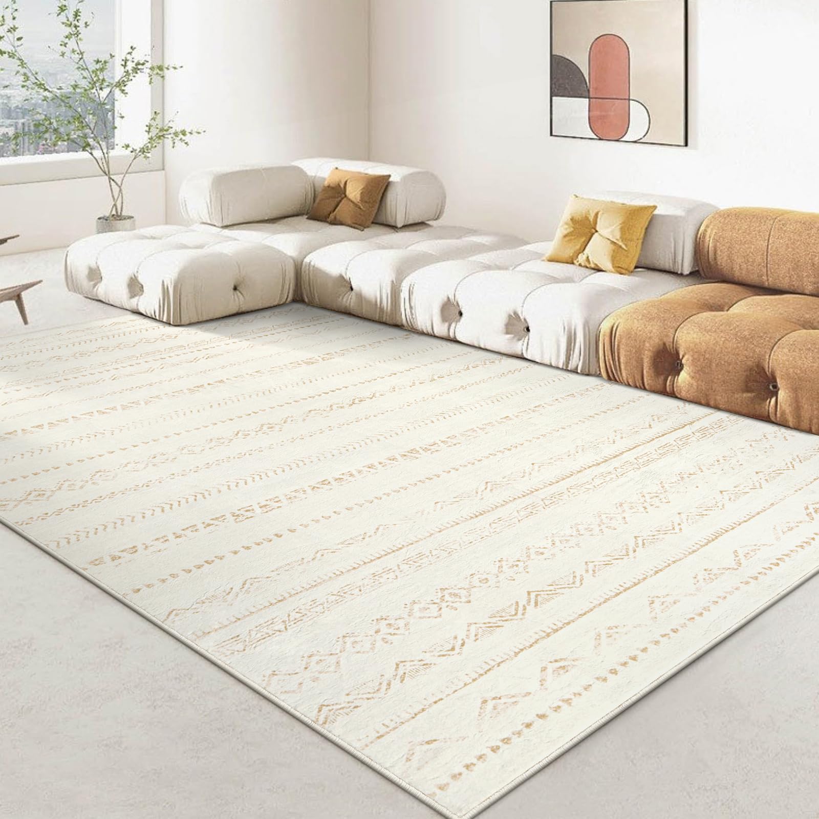 Nailttos Moroccan 8x10 Area Rugs for Living Room,Soft Non-Slip Large Area Rug, Low Pile Non Shedding Washable Living Room Rugs Indoor Floor Rug Carpet for Bedroom Under Dining Table Home Office(I don’t know the measurements)