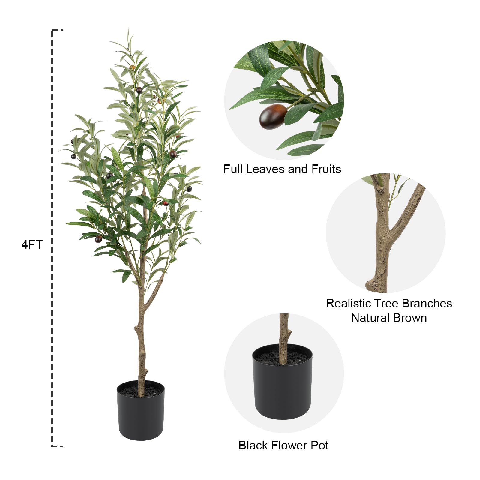 4FT Artificial Olive Tree Tall Fake Potted Olive Silk Tree with Planter ...