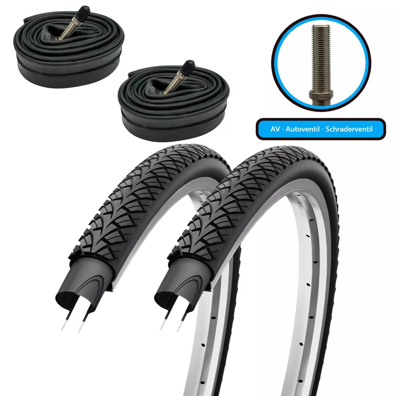 2er Set Fahrradreifen 28x1,40 Zoll 37-622 700x35c wählbar mit Schläuchen Autoventil Fahrradventil französisches Ventil – Trekkingreifen Allround für Citybike Trekkingrad Tourenrad