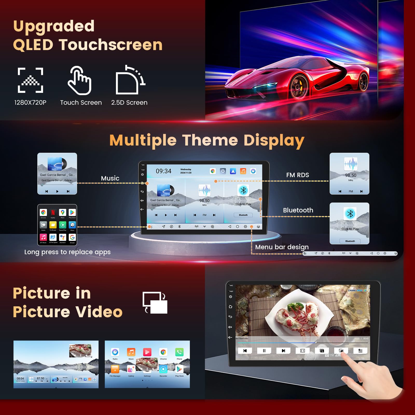 Qualcomm 8-Core, 4GB+64GB Android 15 Autoradio für Peugeot 207 2005-2015 Kabelloses CarPlay Android Auto, DSP, 9-Zoll IPS Touchscreen Bluetooth, FM/RDS, Lenkradsteuerung, AHD Rückfahrkamera