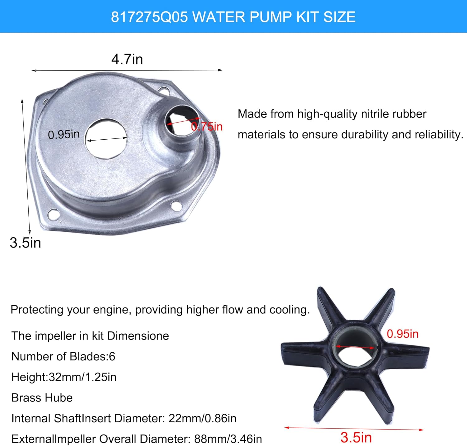 MOCW Water Pump Repair Kit Compatible with 1991-2021 Mercury MerCruiser Alpha 1 Gen 2 Drives 200HP 225HP 250HP Water Pump Impeller Kit Replace 817275A4 817275Q05 18-3147 47-43026-1, 47-43026-2