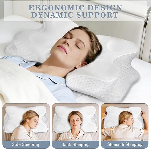 Miniatura 3 de CCidea Almohadas cervicales para el cuello para dormir y aliviar el dolor, espuma viscoelástica de contorno ergonómico para personas que duermen de