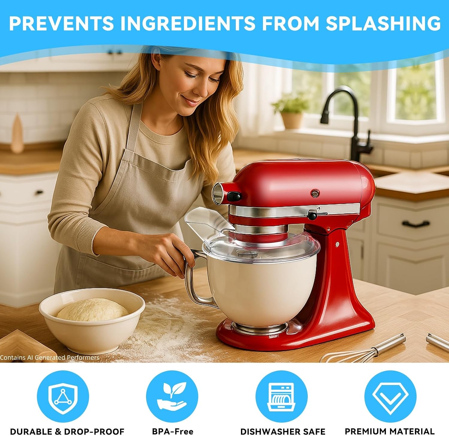 Pouring Shield for Kitchenaid Mixer, Splash Guard for Kitchenaid Tilt-Head Stand Mixers 4.5-5 Quart, Stand Mixer Pouring Shield for Kitchenaid Stainless Steel, Glass, Ceramic Bowls
