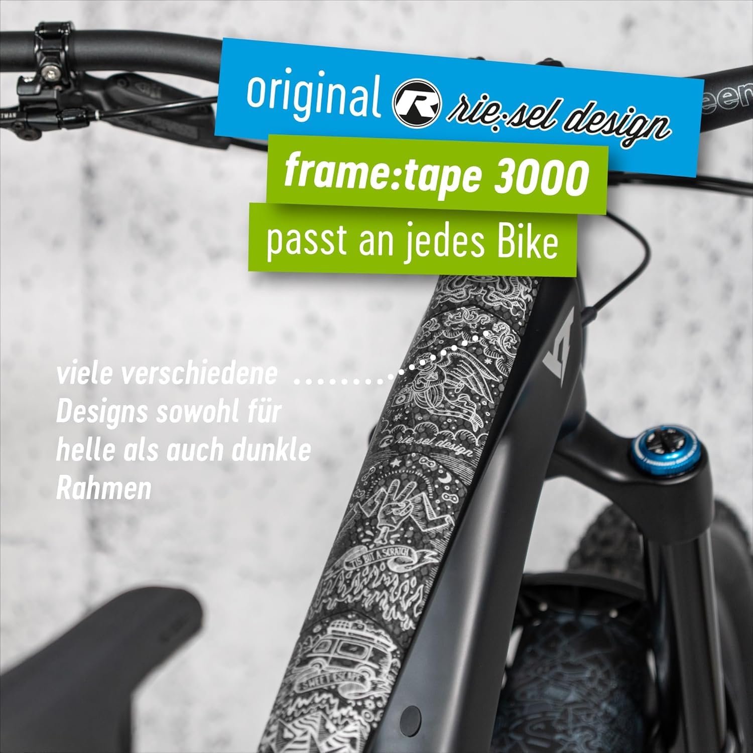 Riesel Design - MTB Fahrrad Set - Schutzblech vorn und Rahmenschutzfolie | Fahrrad Schutzblech inklusive Kabelbinder und extra robuste Schutzfolie für Ober-, Unter- und Sitzrohr