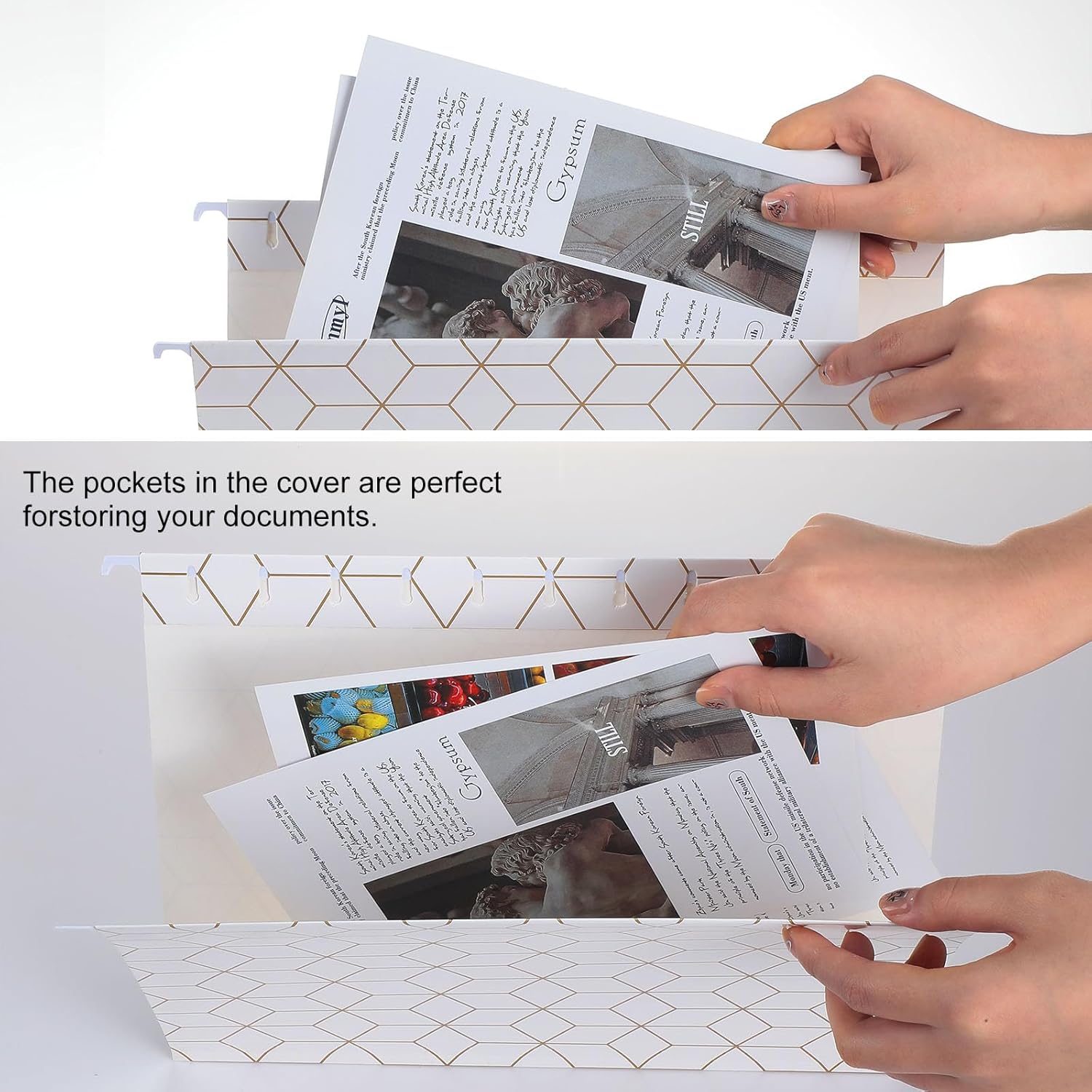 30 Pcs Geometric Hanging File Folders with Foil Stamping Process, Letter Size Decorative Hanging Folders Including Adjustable Tabs and Inserts, Inserts Organizer for Desk Office School