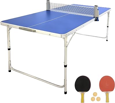 Ping Pong Table Tennis Small Mini Kids - Space Saving & Easy Storage Includes 2 Regulation Paddles 3-4 Balls and 1 Net. No Assembly Required Start Playing Immediately