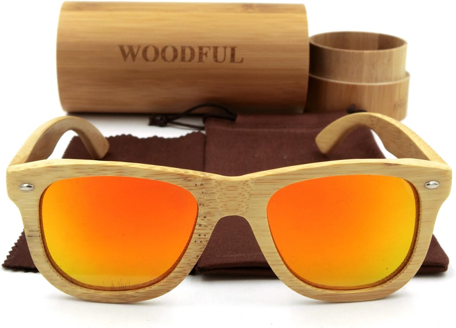 Woodful Polarized Sunglasses-Wooden Frame Glasses with Bamboo Case
