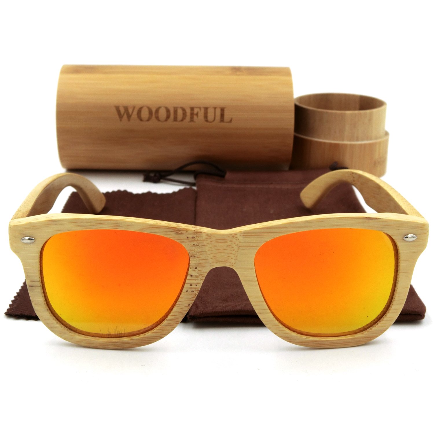 Woodful Polarized Sunglasses-Wooden Frame Glasses with Bamboo Case