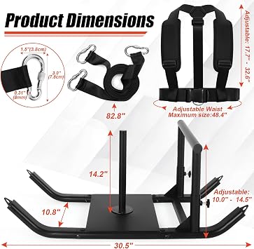 GDFISH Large Weight Sled, Adjustable Height Handle Push Sleds, Workout Fitness Sled for Training Running Speed, Compatible with 1 & 2 Weight Plate, Easy Obstacle Clearance for Grass, Sand, Cement