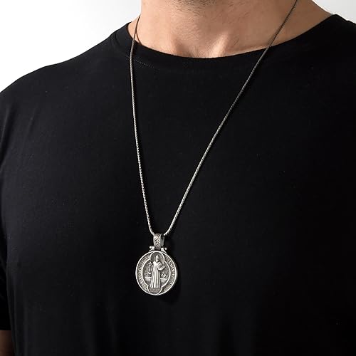 Miniatura 4 de bysilvergates Religious Collection - Men's 925 Sterling Silver Pendants St Christopher, St Michael, St Benedict - Timeless Faith-Inspired Necklaces