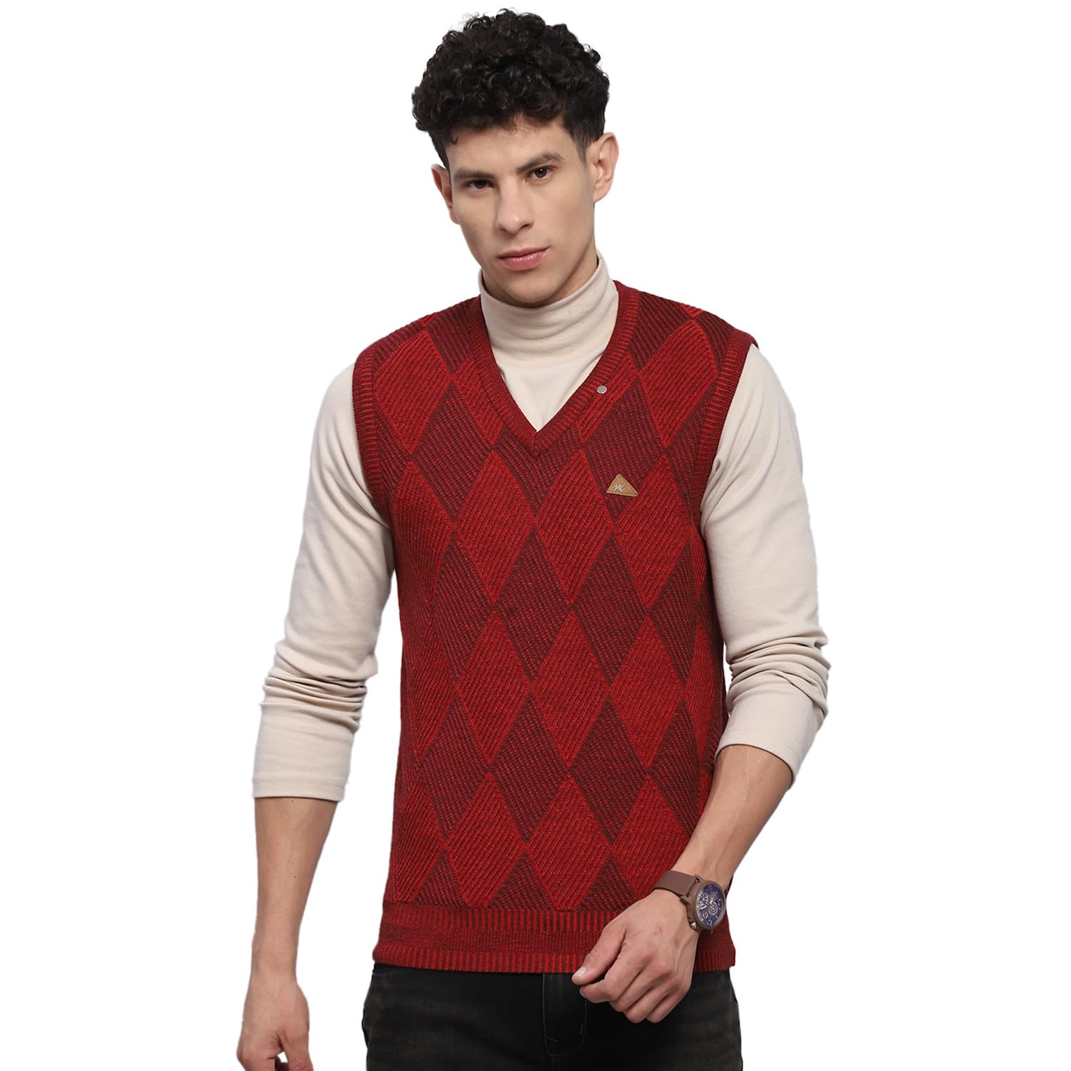 monte carlo Mens Self Design V Neck Sleeveless Sweater (1239174SL)-picture-28