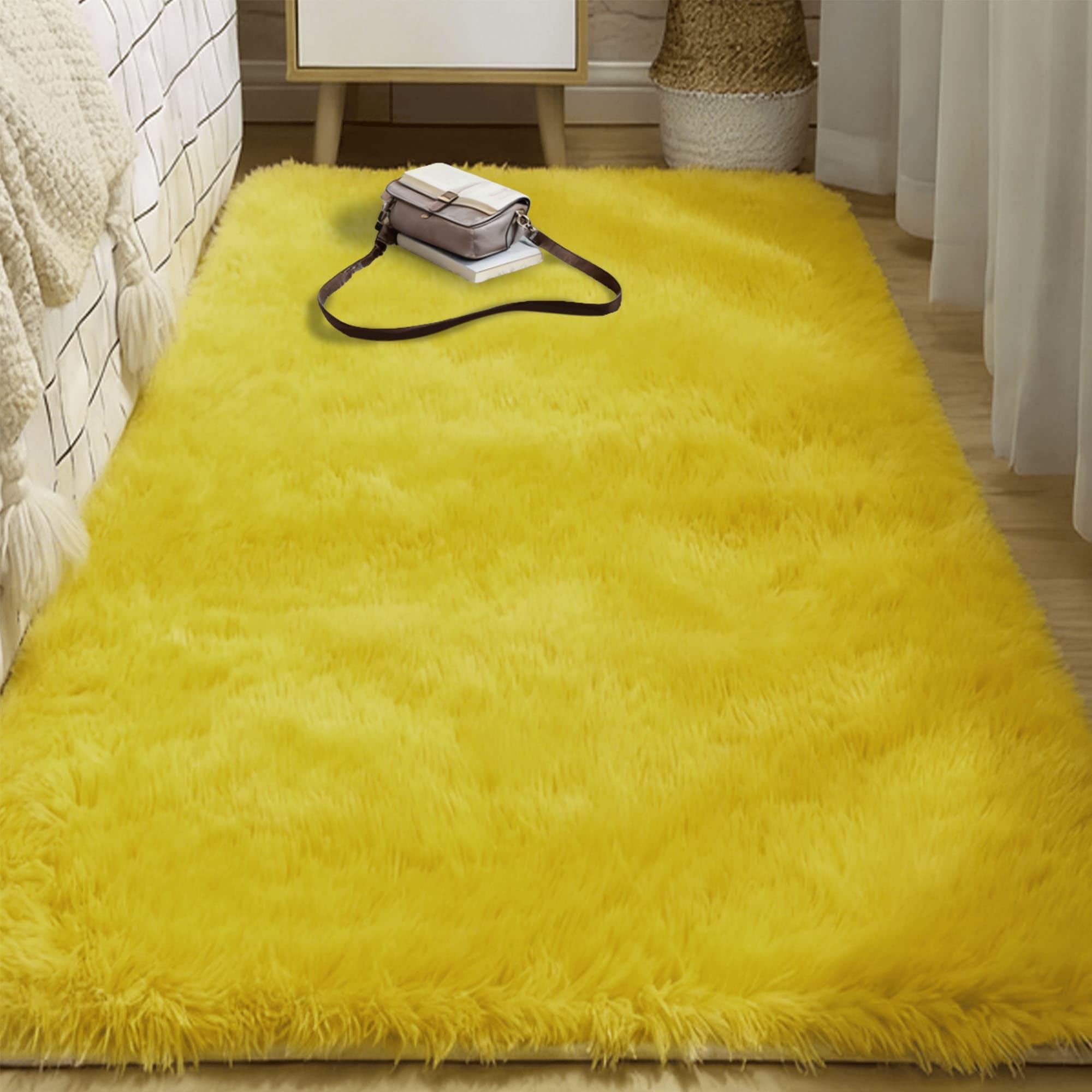 Tapis de salon 280 x 340 cm jaune moutarde grand format moderne