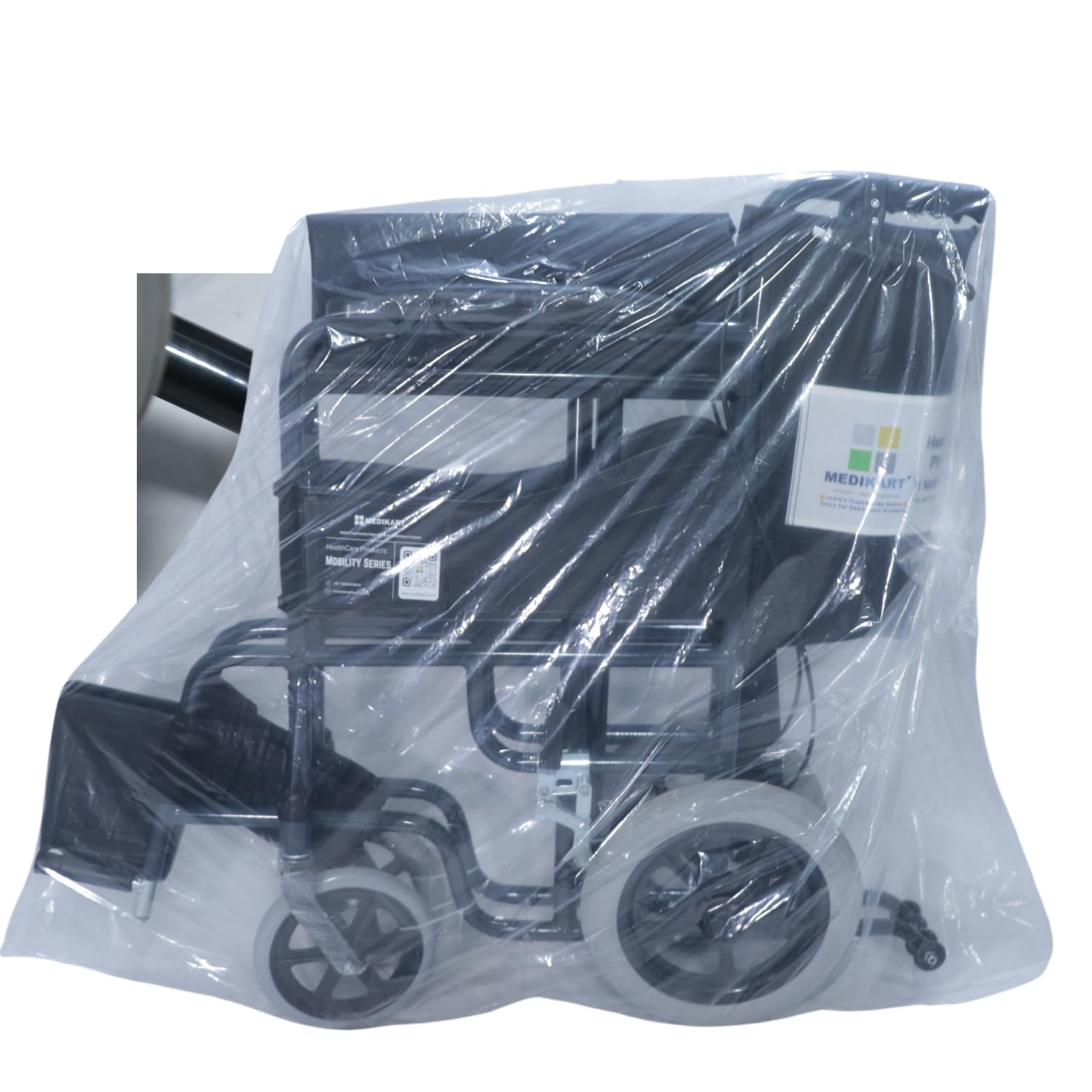 Medikart-Healthcare Attendant Wheelchair | Black | Foldable Wheelchair | Adjustable Footrest - 120Kg Weight Capacity| Spare Parts Support Available | Wheels & Brakes for extra safety | Made In India Medikart-Healthcare Attendant Wheelchair | Black | Foldable Wheelchair | Adjustable Footrest - 120Kg Weight Capacity| Spare Parts Support Available | Wheels & Brakes for extra safety | Made In India