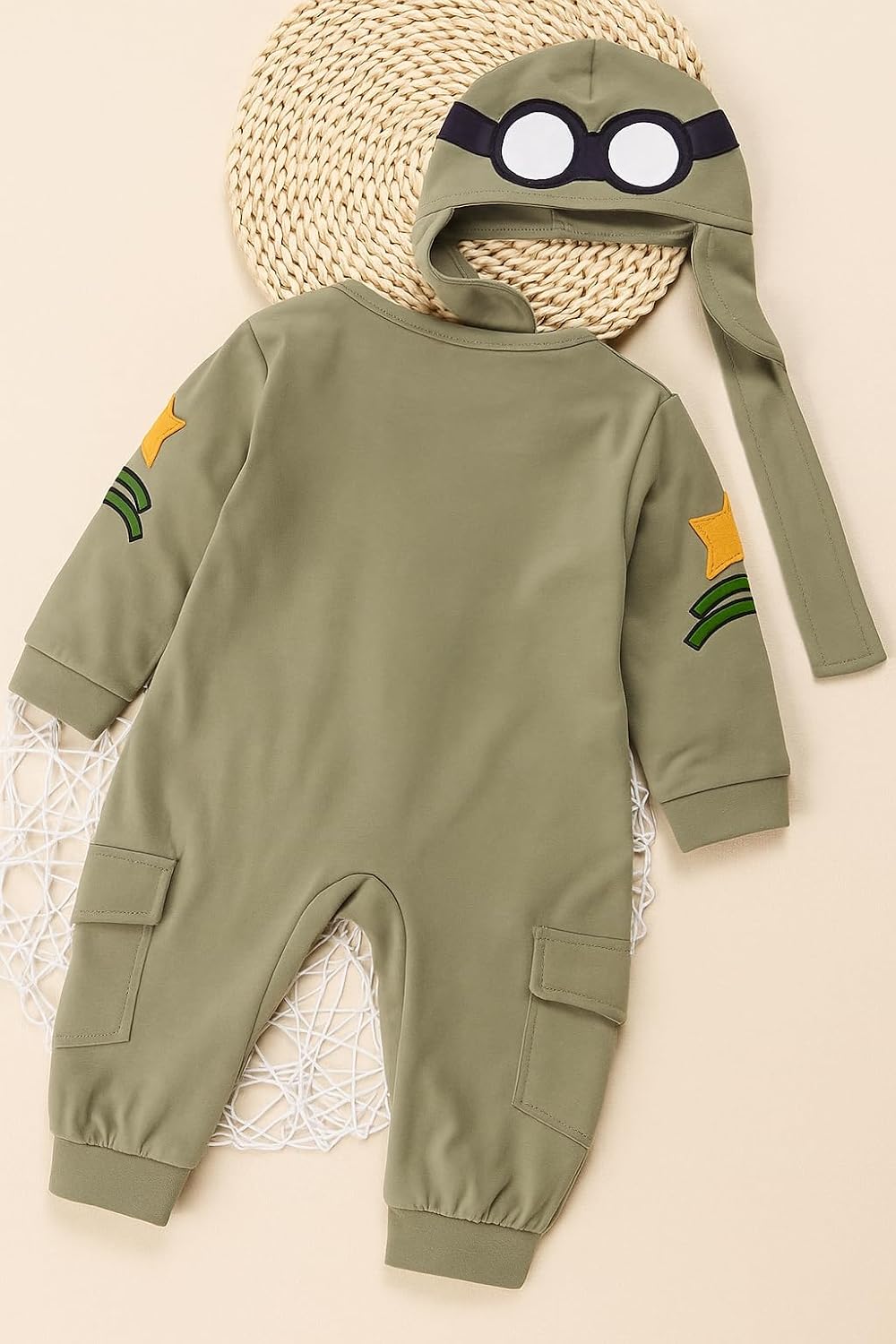 Styles I Love Toddler Baby Boy Army Air Force Long Sleeve Jumpsuit Romper and Hat 2-Piece Cotton Outfit