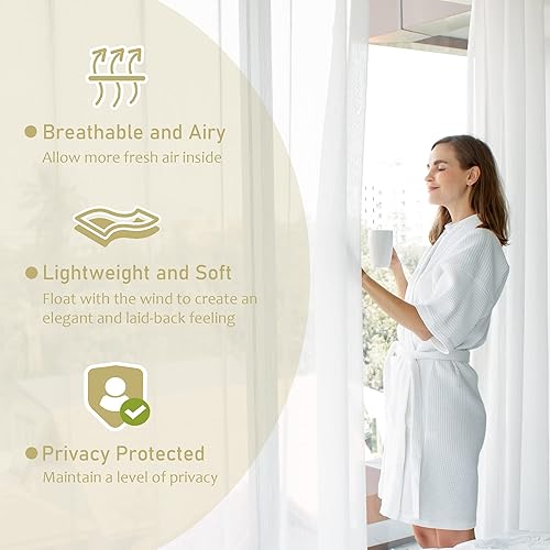 Miniatura 3 de Juego de 2 paneles de cortinas traslúcidas blancas de 59 x 72 pulgadas de largo, ligeras y filtrantes de luz, elegantes cortinas traslúcidas con