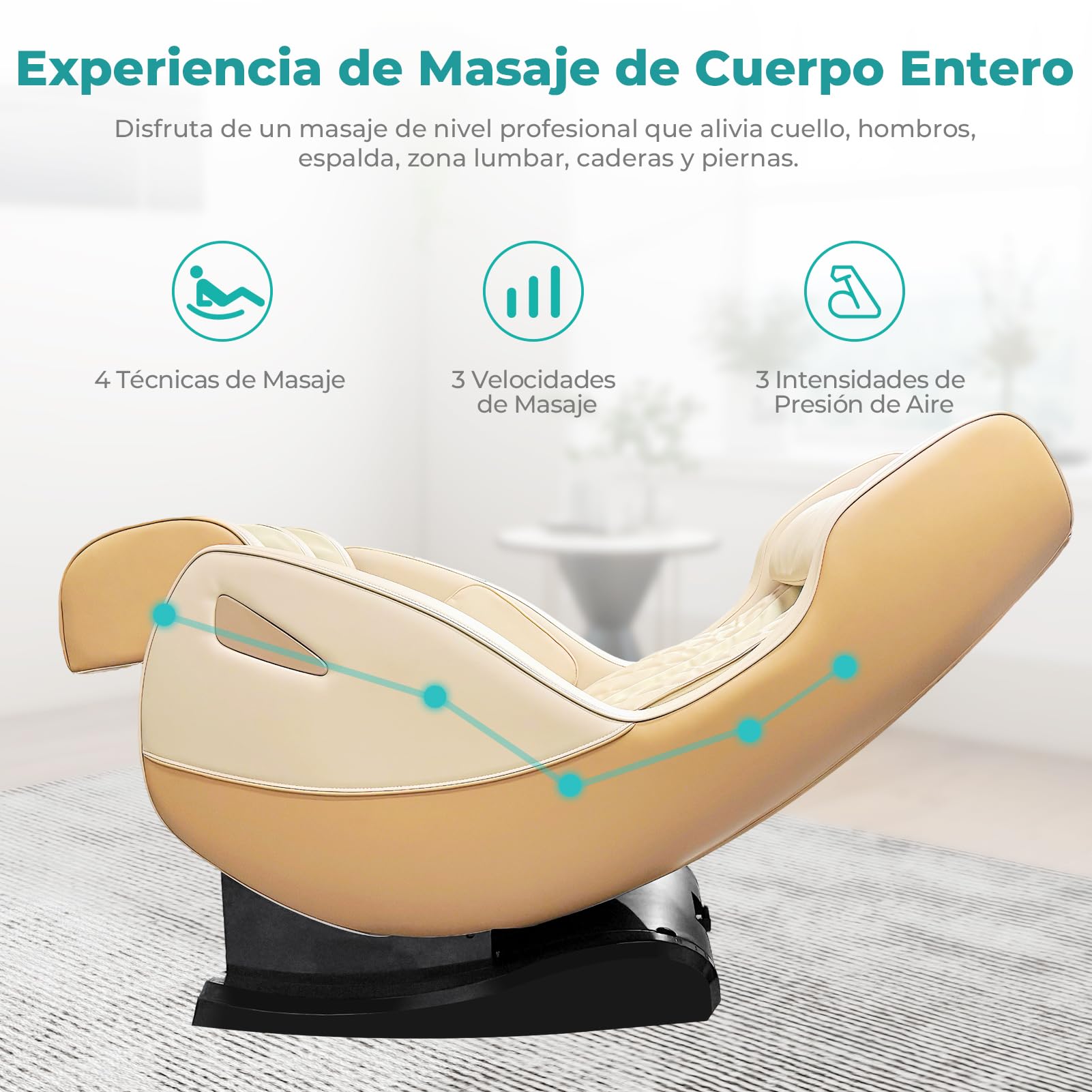 Silla de masaje, tumbona eléctrica, técnicas de masaje biónico, altavoz bluetooth, sillón de masaje relajante que ahorra espacio para hoteles, salones, oficina y uso doméstico (crema-beige)