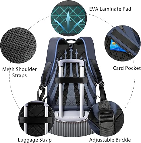 Miniatura 5 de Mochila hk para Hombres, Mochila delgada de negocios con cargador USB, computadora ligera, antirrobo, para viajes, Azul oscuro, 17,3 pulg., Diario