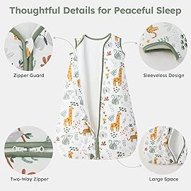 FIEMOL Baby Sleep Sack 12-18 Months, 2.5 TOG Cotton Winter Baby Wearable Blanket with 2-Way Zipper, Warm Soft Sleeping Bag for Toddler Boy Girl, Large Giraffe