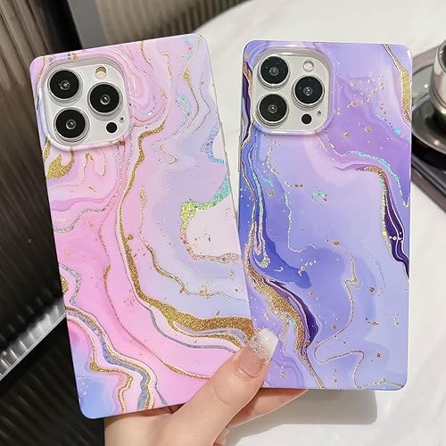 Miniatura 2 de KERZZIL Funda de lujo con diseño de mármol con purpurina para iPhone 12 Pro Max, con borde cuadrado, elegante y delgado, chapado en oro, goma de