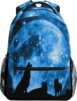Moon Space Galaxy Wolf Backpack Travel 