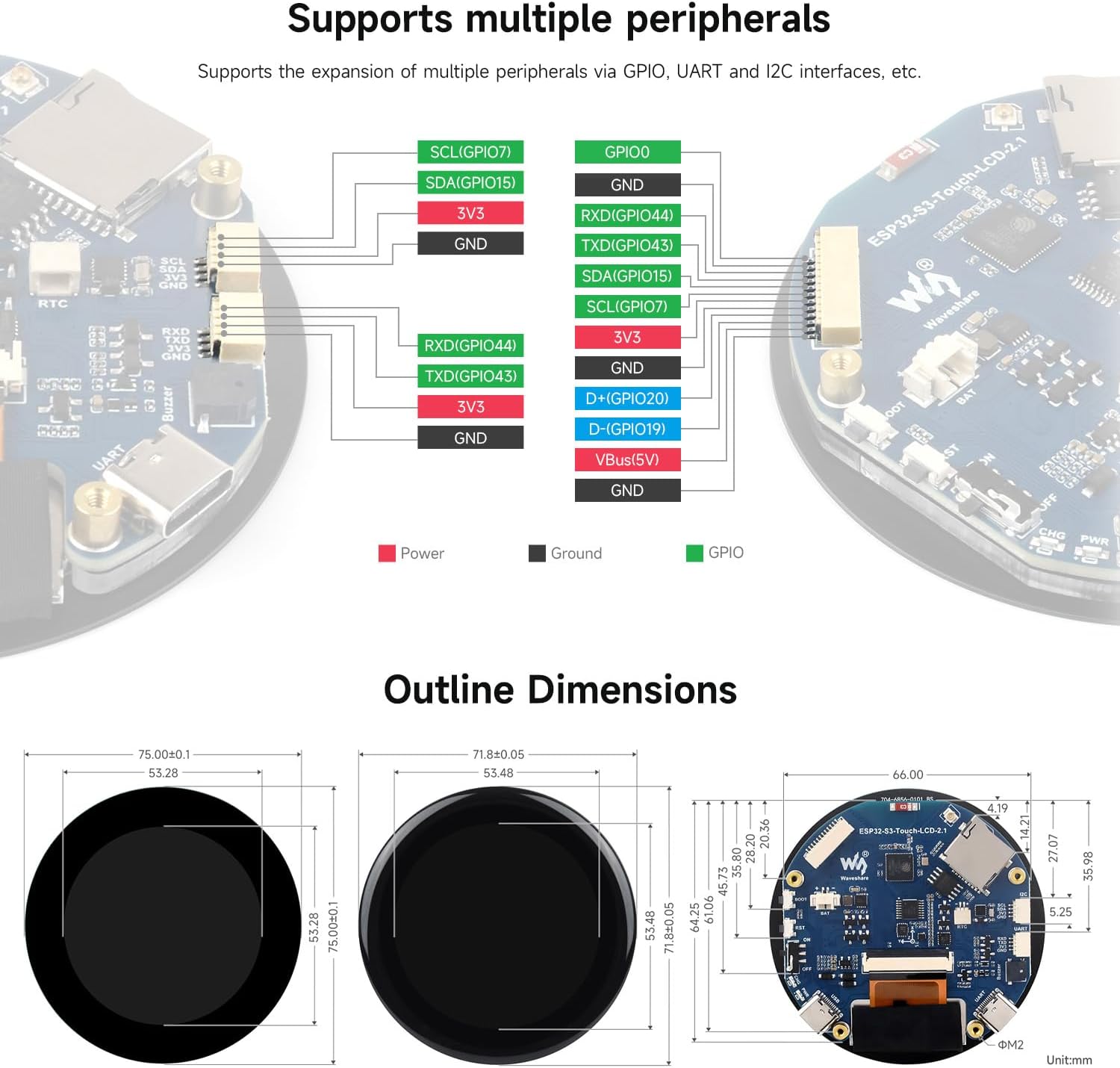 Waveshare ESP32-S3 Touch LCD 2.1 Peripheral Connection Diagram
