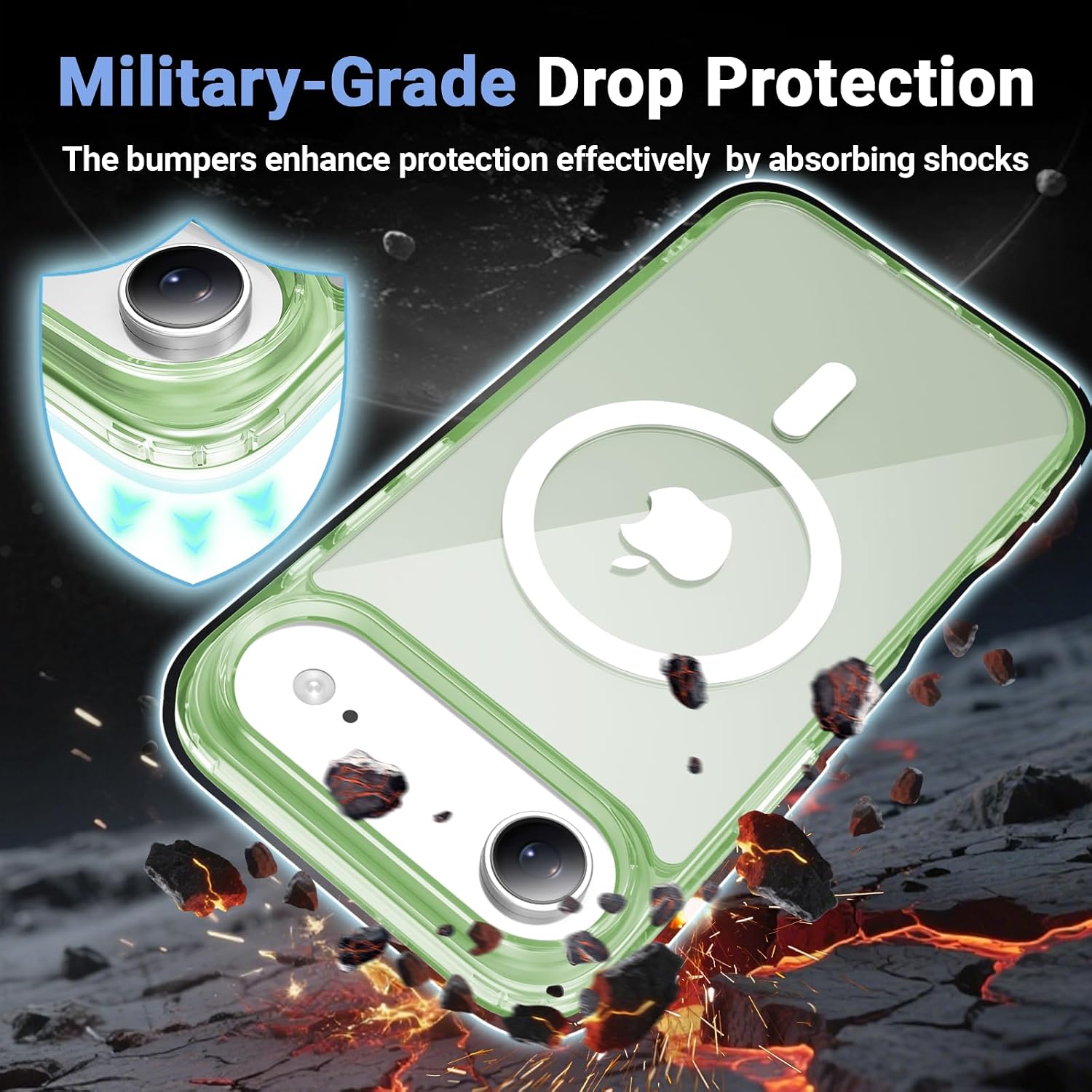 for iPhone Air Case Clear with Screen Protector, Compatible with Magsafe, Anti-Yellowing, Military-Grade Protection, Shockproof Slim Magnetic Phone Case Cover, Green thumbnail