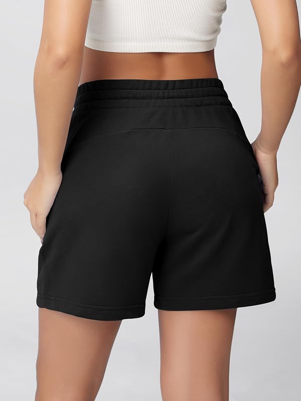 ODODOS Women's Sweat Shorts 5" Cotton French Terry High Waist Workout Casual Lounge Shorts with Pockets, Black, Large by ODODOS - Used condition - Image 4