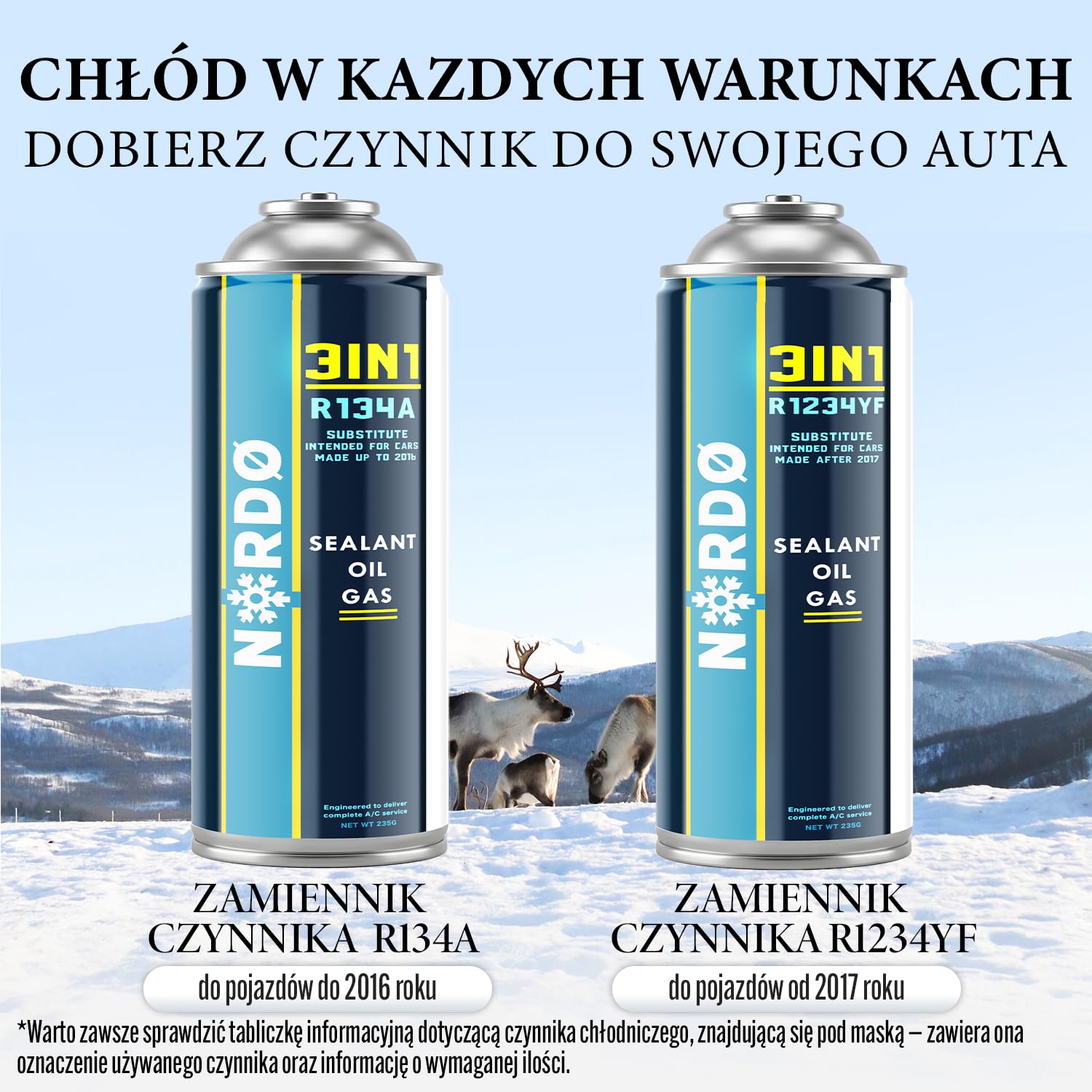 Nordo - 3in1 R1234yf Napełnianie Klimatyzacji – 3x 235 g z Wężem do Napełniania i Adapterem YF – Klimatyzacja Samochodowa – Gaz R1234yf 3in1 – Kartusz Gazu – ECO