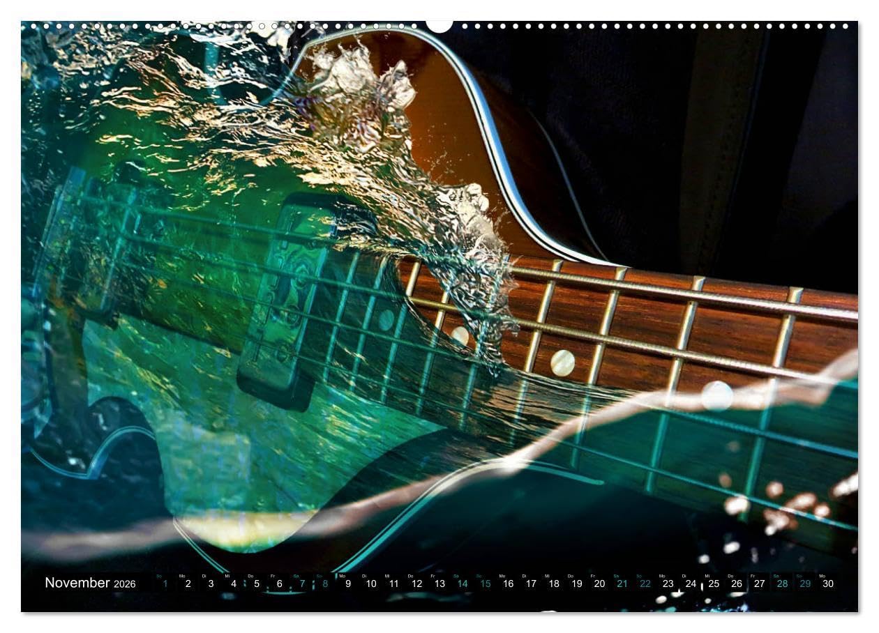 Gitarren im Wasser (hochwertiger Premium Wandkalender 2026 DIN A2 quer), Kunstdruck in Hochglanz: Fantastische, einzigartige Bilder von Gitarren im und unter Wasser (CALVENDO Kunst)