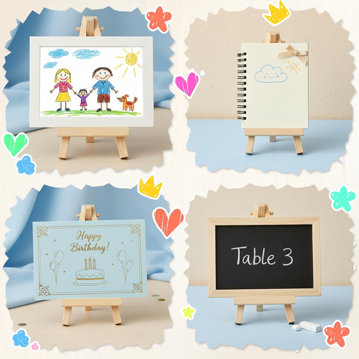 60 Pack 5 Inch Mini Wood Display Easel Artist Small Wooden Easel Stand Natural Wooden Mini Easels A-Shaped Small Wood Easels for Card Artist Photos Tabletop Phone Wedding