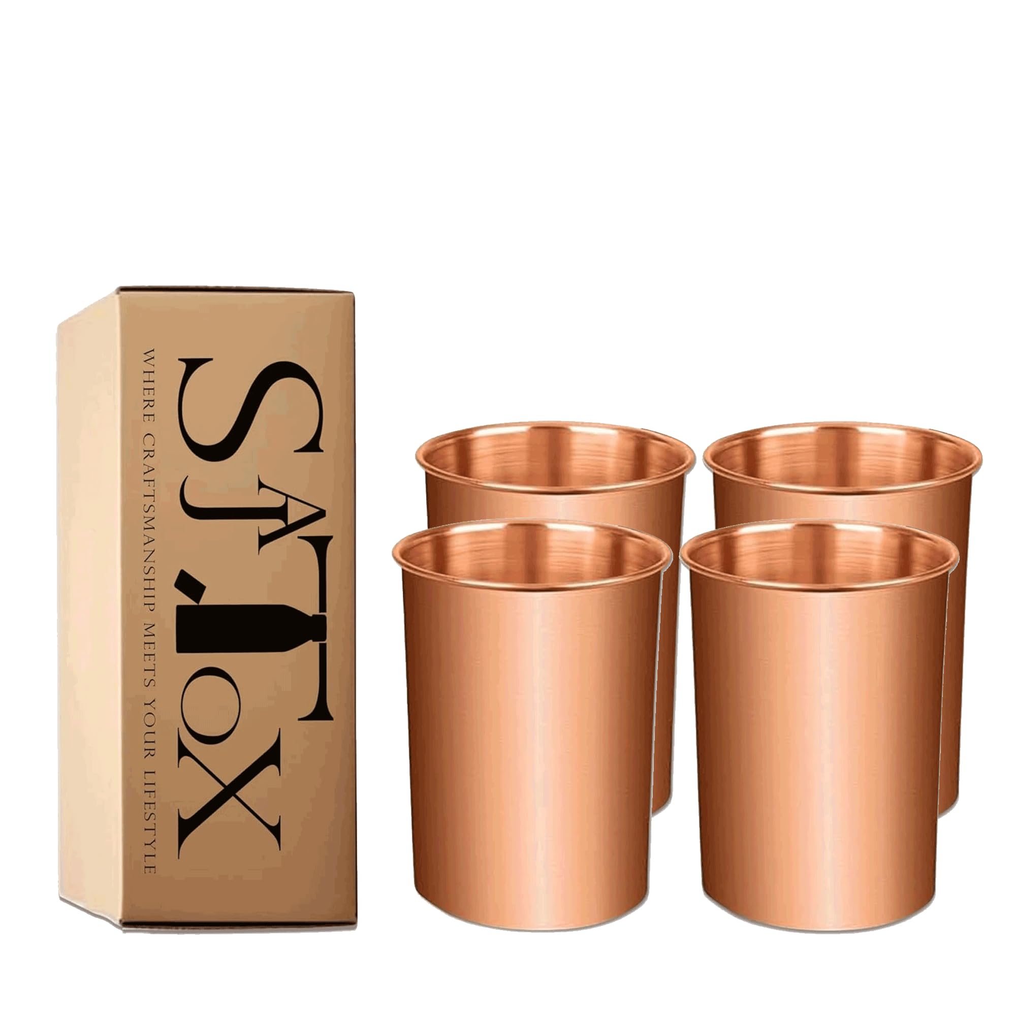SAJTOX Pure Copper Tumblers for Drinking – Ayurvedic Health Pure Copper Cups – 4 pcs. set – 312 ml (11 fl oz)