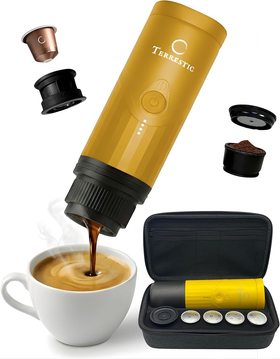 Macchina Caffe Portatile 80 Ml, Caffettiera Portatile, Macchinetta Caffè da Viaggio Ricaricabile USB, Compatibile con Polvere e Capsule Nespresso con Custodia Rigida