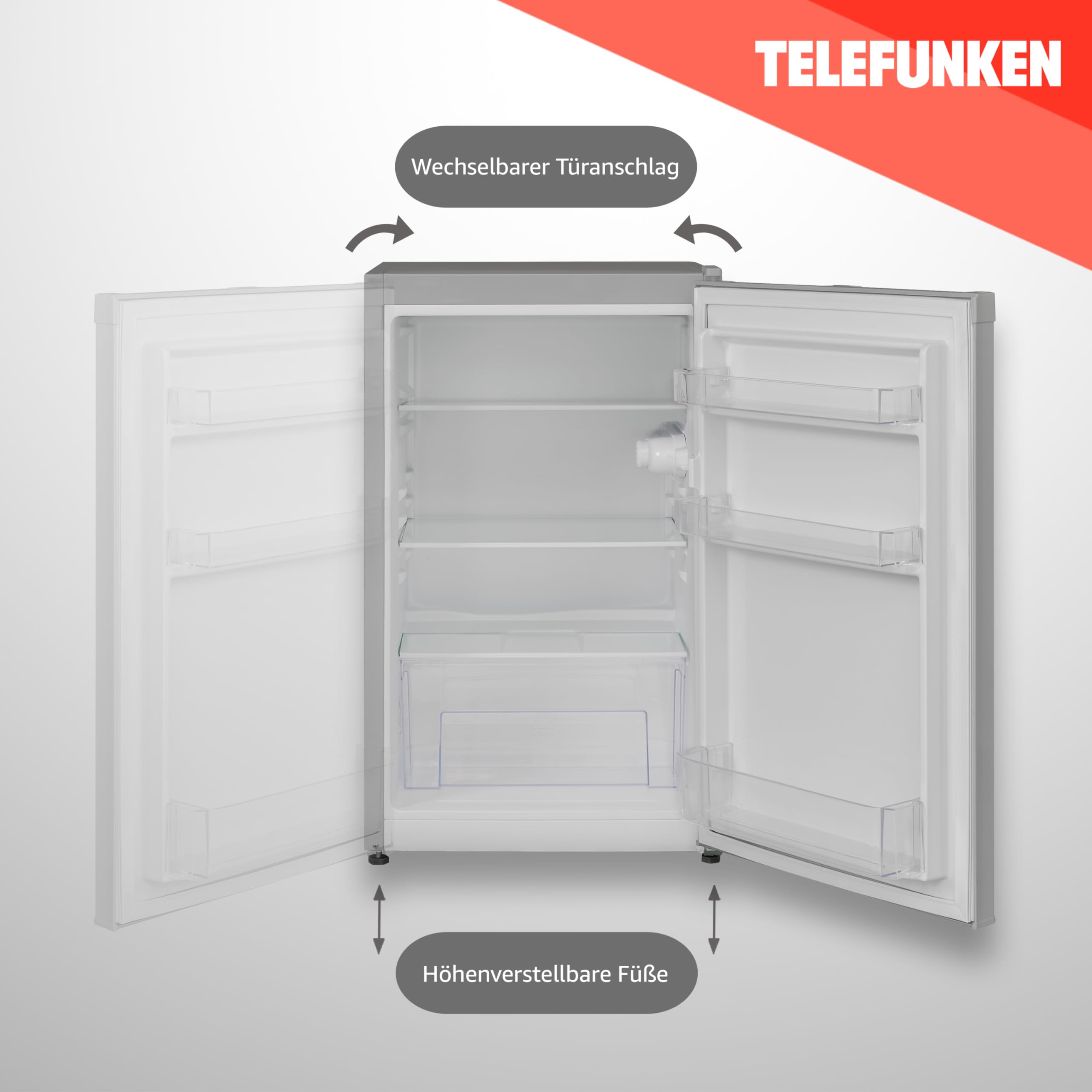 TELEFUNKEN Kühlschrank 90 L Freistehend Klein mit Gemüsefach 3 Ablagen Temperaturregelung LED Innenbeleuchtung silber CF-31-121-S