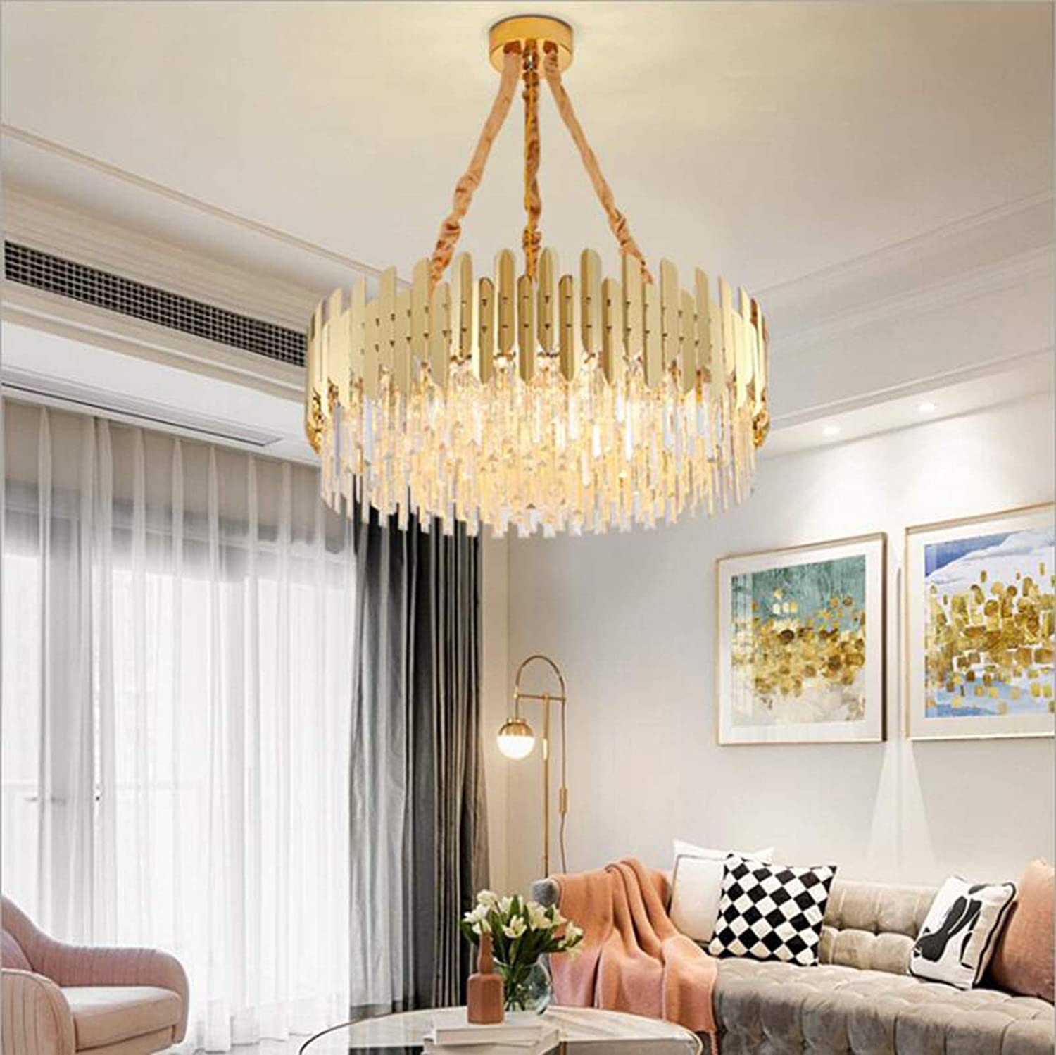 Lámparas de araña Modernas de Cristal, lámpara de araña Redonda Dorada, lámpara de araña de Dos Niveles con Forma de Gota de Lluvia para Mesa de Billar, baño, Comedor y Sala de Estar - Oro 5