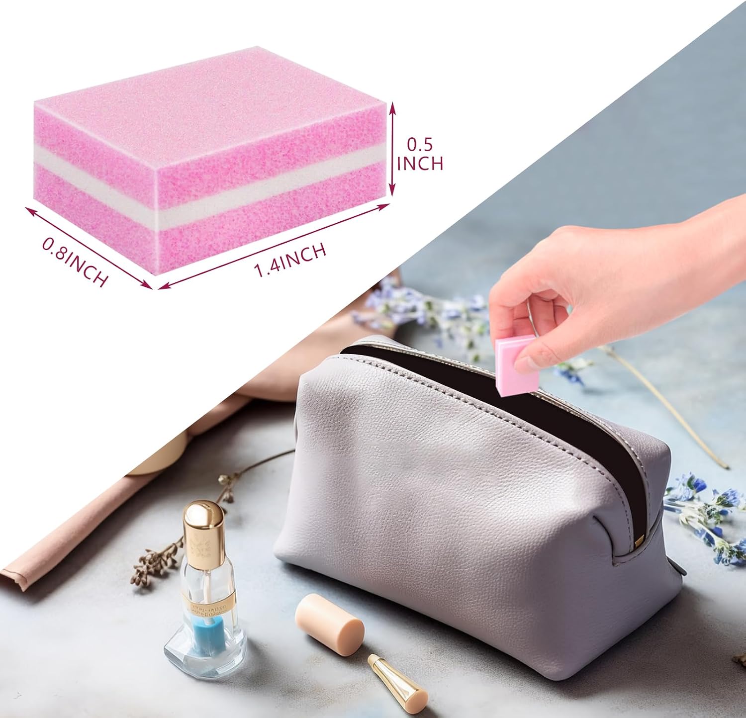 Nail Buffer Block, Dual Grit Sponge Nail File for Nail Sanding, 4 Piece Pink Manicure Tools for Nail Sanding and Manicure, Ideal for Nail Salons and Home Use