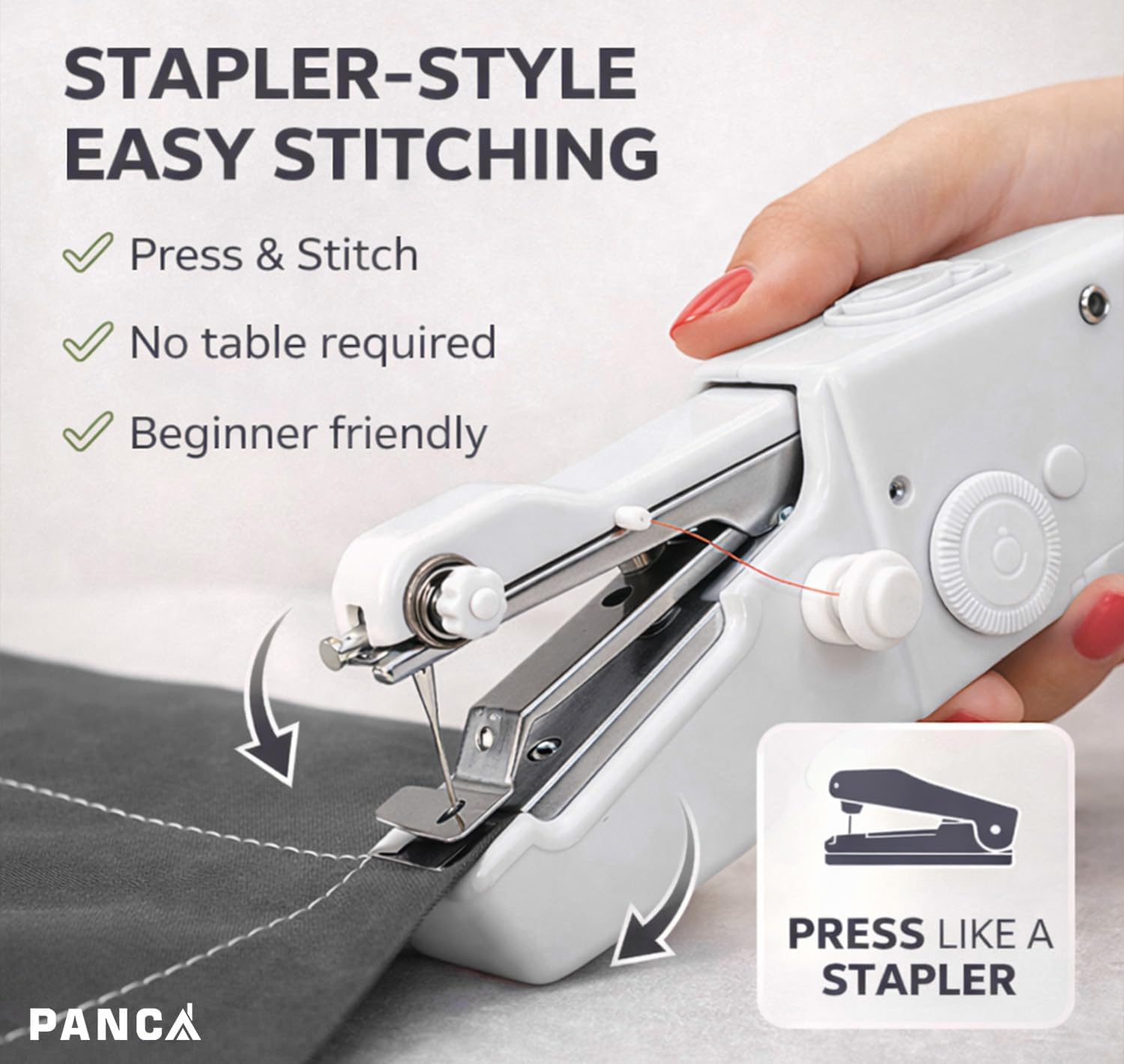 PANCA Handy Stitch Mini Sewing Machine Portable Handheld Silai Machine for Quick Stitching Clothes Repair Tailoring Embroidery Craft DIY Fabric Sewing Tool for Home Travel Emergency Use 2