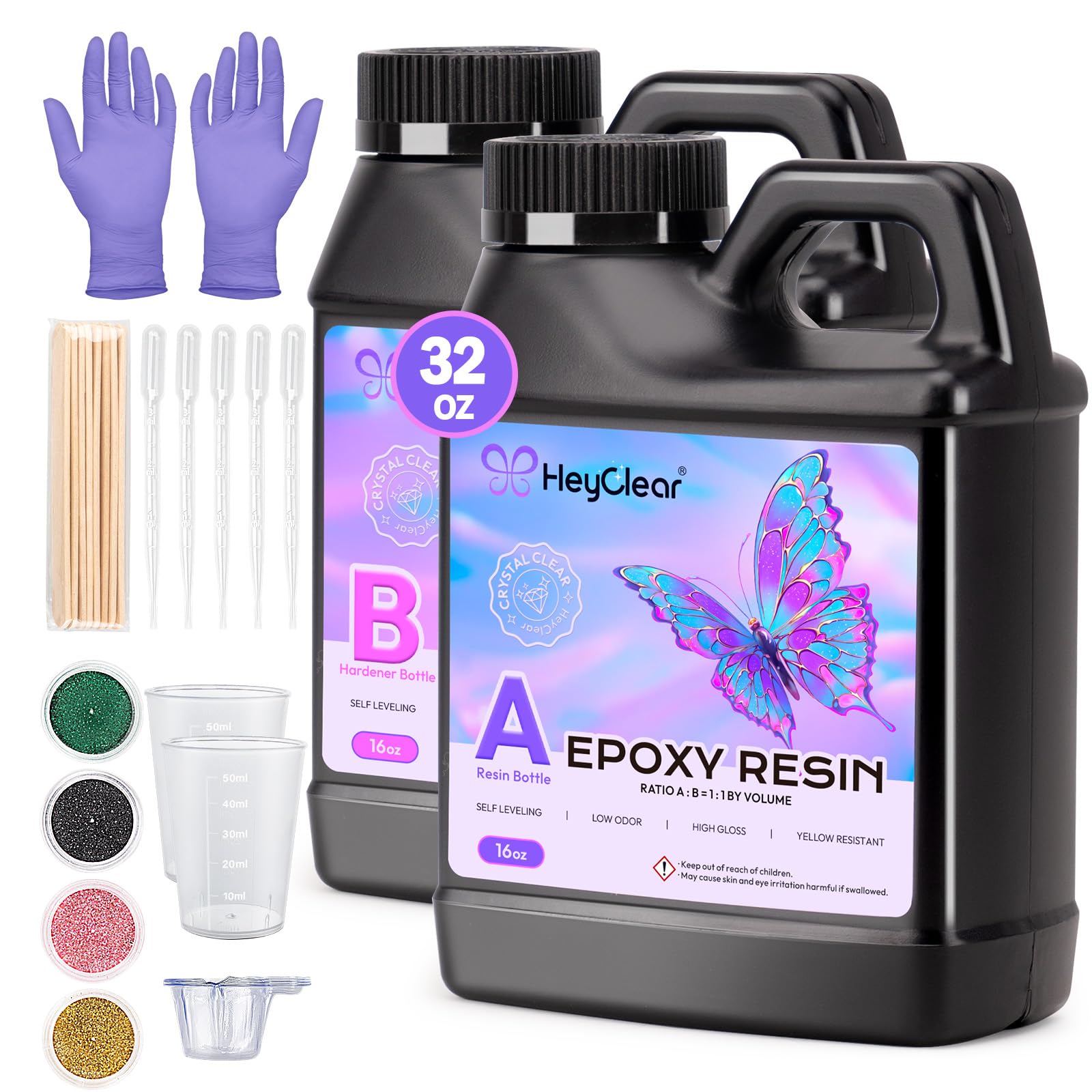 Epoxy Resin Kit 32 oz Crystal Clear, Hard Upgraded 2 Part Epoxy and Hardener for Casting Coating, Jewelry Making, DIY Crafts Art (16oz + 16oz)