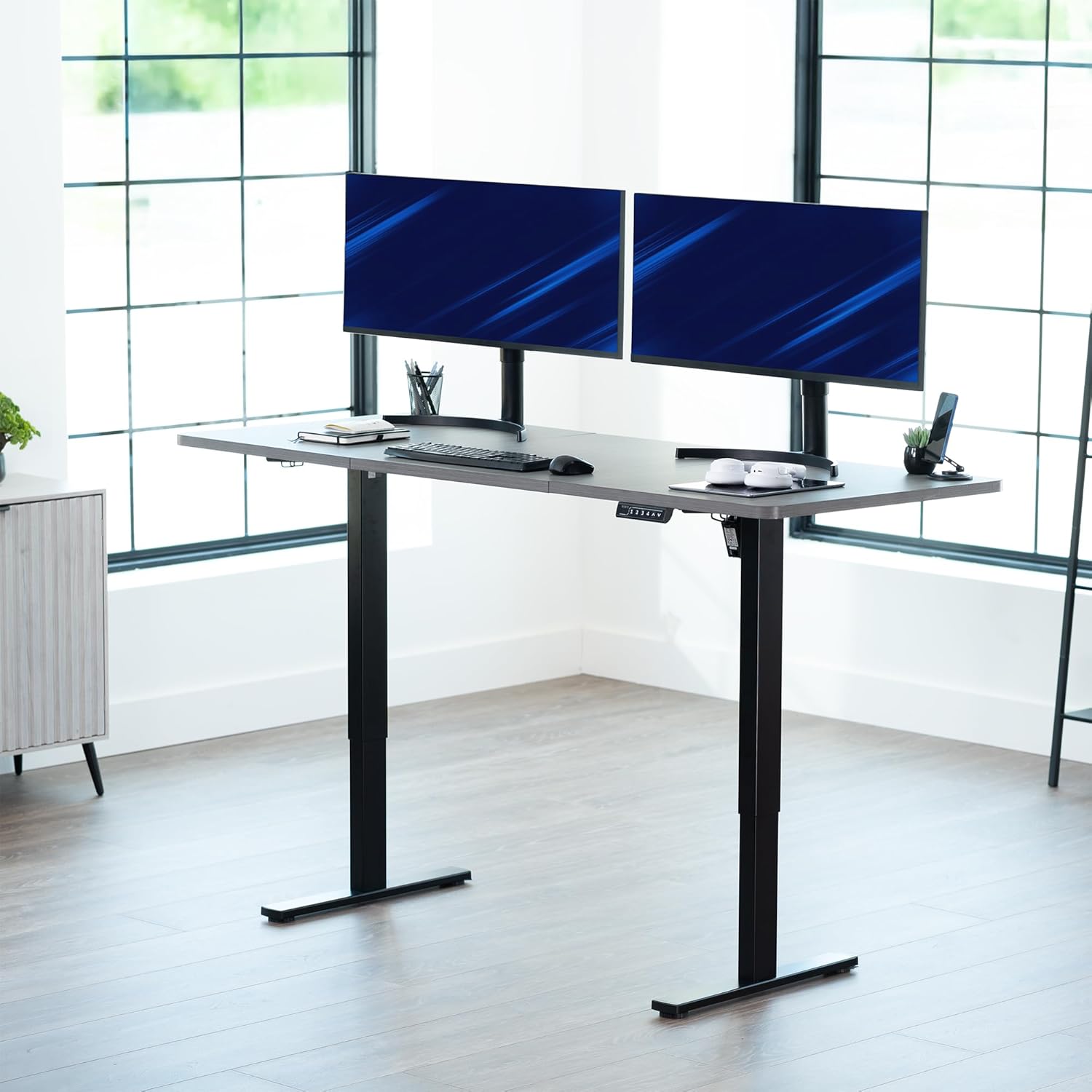 VIVO Electric 60 x 24 in Standing Desk, Memory Height Adjustment, 1B Series, Holds 220 lbs, One-Piece Black Top, Black Frame, DESK-KIT-1B6B VIVO Electric 60 x 24 in Standing Desk, Memory Height Adjustment, 1B Series, Holds 220 lbs, One-Piece Black Top, Black Frame, DESK-KIT-1B6B