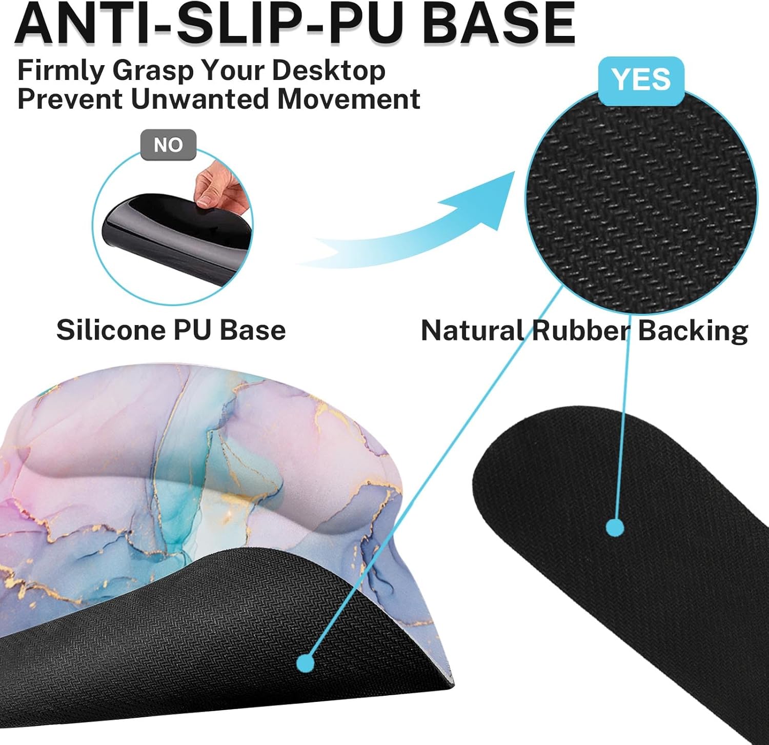 Arttown Pink Blue Desk Mat Marble Mouse Pad Set 4 in 1 Purple Gold Gradient Ergonomic Design Large Desk Pad + Keyboard Wrist Rest + Mouse Wrist Rest + Coaster Suitable for Home Office Study Game