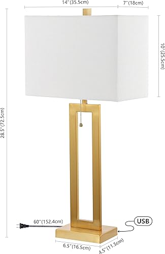 Miniatura 6 de JONATHAN Y JYL1126A-SET2 Sabrina - Lámpara de mesa LED de hierro industrial vintage de 28.5 pulgadas con cadena de tracción y puerto de carga USB de