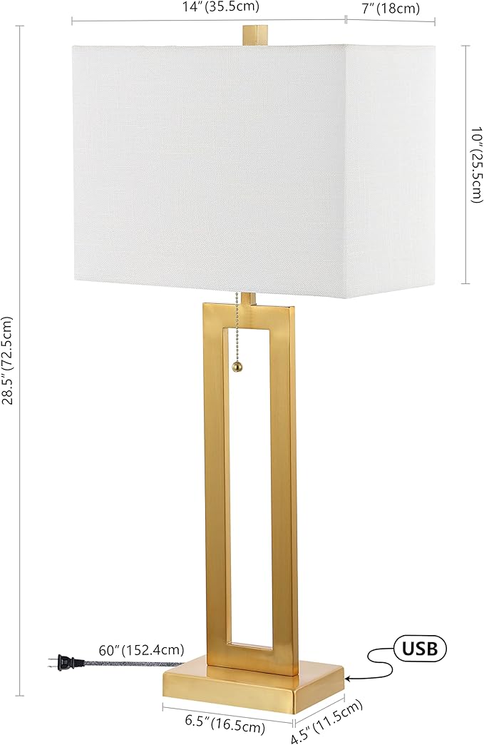 JONATHAN Y JONATHAN Y JYL1126A-SET2 Sabrina 28.5" Vintage Industrial Iron LED Table Lamp with Pull-Chain and USB Charging Port Mid-Century, Minimalist Bedside Desk Nightstand Lamp, Brass Gold (Set of 2) photo 3