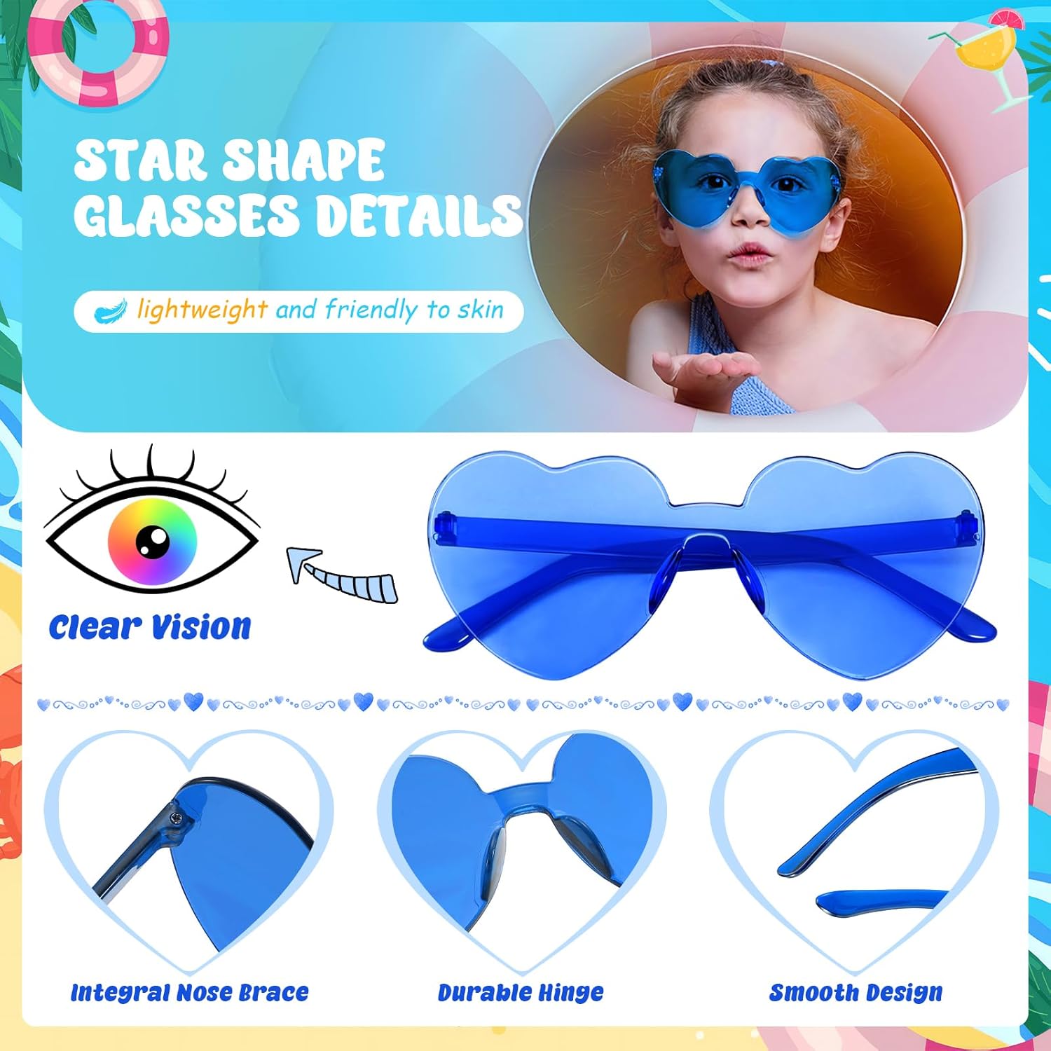 Pibupibu 20 Pack Kids Heart Sunglasses Bulk Party Favors Rimless Colorful Heart Glasses for Girls Boys - Image 2