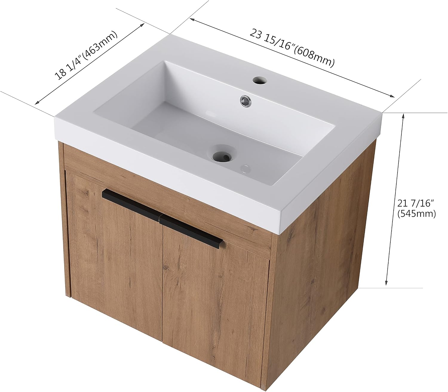 24" Floating Bathroom Vanity and Sink with Soft Close Door, Single Sink Modern Bathroom Vanities Set, Wall-Mounted Bathroom Vanity (IMO, 24 * 18)