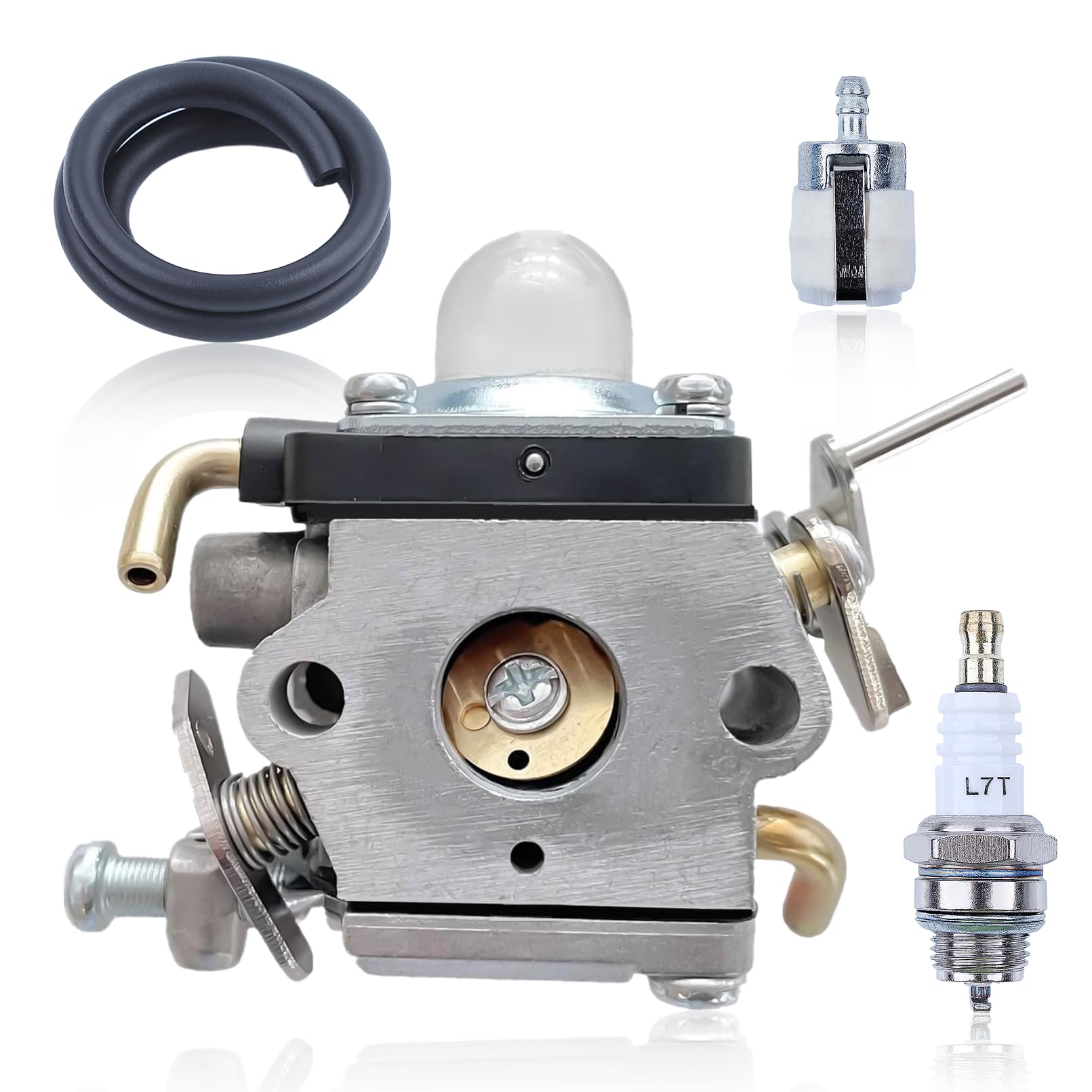 Vergaser Set mit Kraftstoffschlauch, Zündkerze, Kraftstofffilter für Husqvarna 122C 122LDX 122LK Rasentrimmer, für McCulloch T22LS T22LSC, Ersatz 581734301 574386701