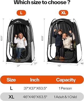 Sportneer Sports Tent: 1 Person Instant Shelter with Ultra Visibility for Cold Day - Lightweight Portable Pop Up Tent for Sports Event, Protection from Cold Wind and Rain, 37 Lx 37 W x 63.5 H