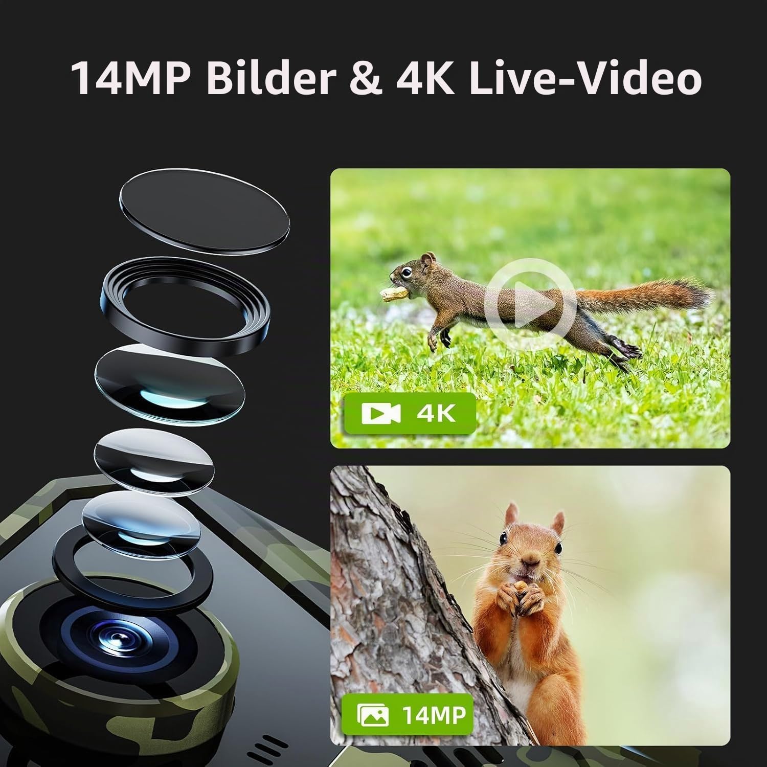 Naturepar F8 Wildkamera – 14MP 4G Wildkamera mit Nachtsicht und Bewegungserkennung 4K Wildtierkamera mit 60MP, WLAN, APP-Steuerung, Nachtsicht & IP66 wasserdicht