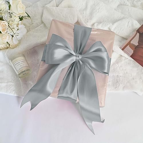 Miniatura 612 de Cinta de satén rosa polvoriento de doble cara de 1/4 pulgadas x 50 yardas, cintas de poliéster polvorientas para envolver regalos, cinta de tela