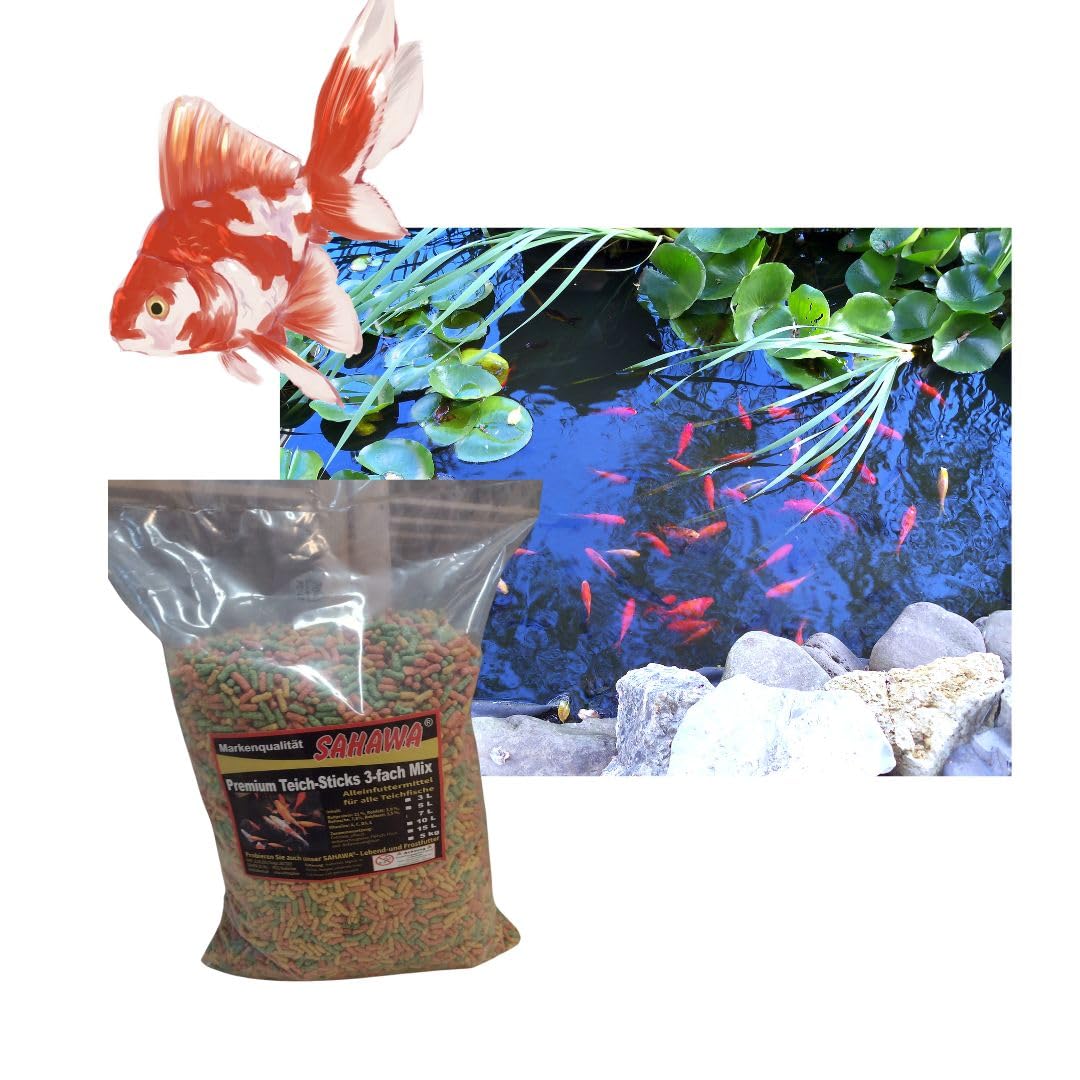 LUKRA Nourriture pour Poissons de Bassin - Mélange de 3 Variétés - 4,2 kg - Environ 35 l - Pour Poissons Rouges, Koï et Autres Animaux de Bassin - Flotte Longtemps à la Surface - 700 ml (Lot de 10)