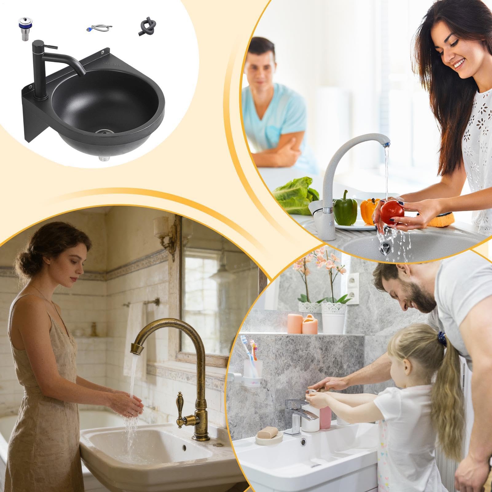 Lavabo da mobile Lavabo a semicircolare per servizi igienici | Lavello da cucina Per bagno, servizi, lavanderia, cucina, ristorante, casa, bar, hotel, vanità